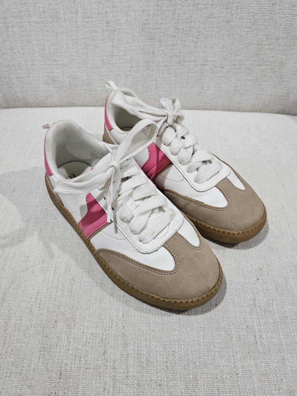 White & Pink Casual Lace-Up Sneakers